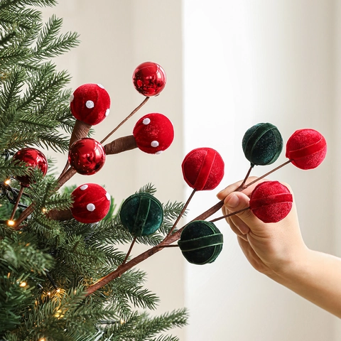 Christmas Picks Artificial Foam Lollipop Stems Velvet Candy Balls Floral Branch For Holiday Tree Wreath Decoration