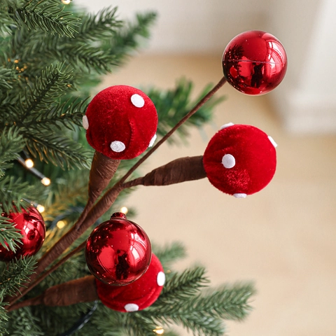 Christmas Picks Artificial Foam Lollipop Stems Velvet Candy Balls Floral Branch For Holiday Tree Wreath Decoration