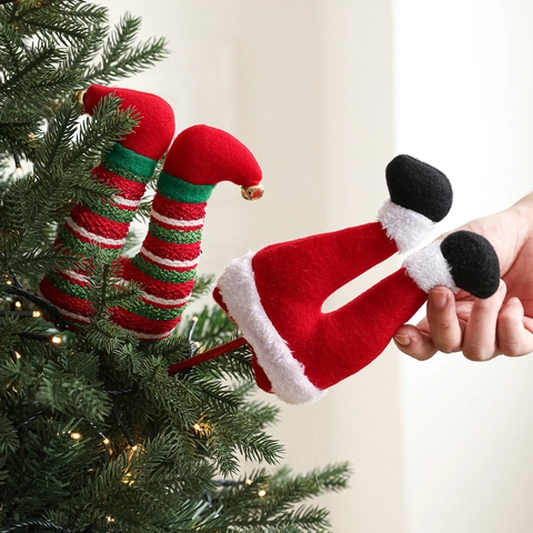 Decoración De Piernas De Elfo Para Árbol De Navidad Tela De Peluche Con Lentejuelas Y Cascabeles De Metal Fiesta
