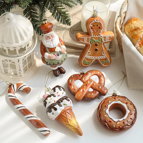 Plastic Gingerbread Man Santa Chef Food Shaped Christmas Tree Hanging Ornaments Glitter Festive Party Home Decor