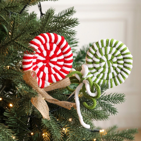 Adornos De Piruleta De Navidad Felpa Punto Palillos De Caramelo Espiral Con Lazo De Arpillera Decoración