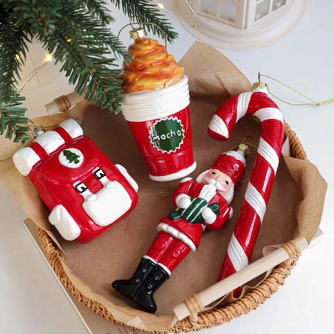 Addobbi Natalizi da Appendere Cartone Animato Babbo Natale Pupazzo di Neve Schiaccianoci Zaino Tazza Mocha Decorazioni Casa