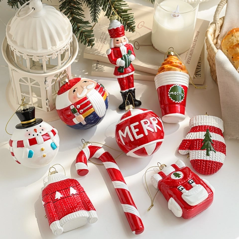 Addobbi Natalizi da Appendere Cartone Animato Babbo Natale Pupazzo di Neve Schiaccianoci Zaino Tazza Mocha Decorazioni Casa