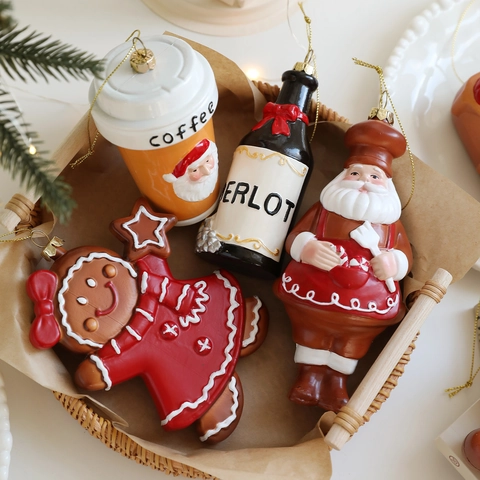 Mignons Ornements de Noël Bonhomme en Pain d'Épices Maison en Plastique Tasse à Café Sucette Décoration Suspendue pour Sapin