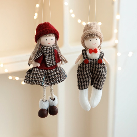 Pendenti Per Bambole Di Natale Ornamenti Appesi In Peluche Per Decorazioni Albero Ragazzo Ragazza A Scacchi Stile Festivo Artigianale