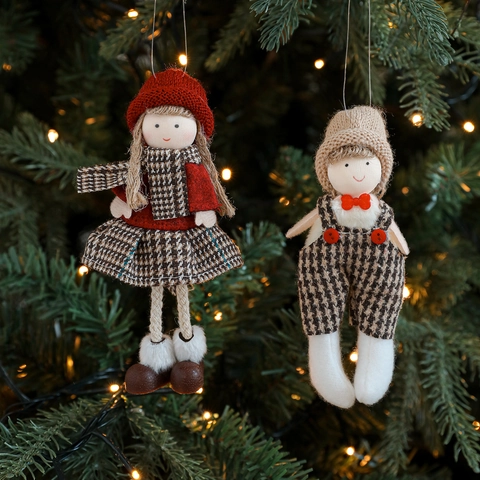 Pendenti Per Bambole Di Natale Ornamenti Appesi In Peluche Per Decorazioni Albero Ragazzo Ragazza A Scacchi Stile Festivo Artigianale