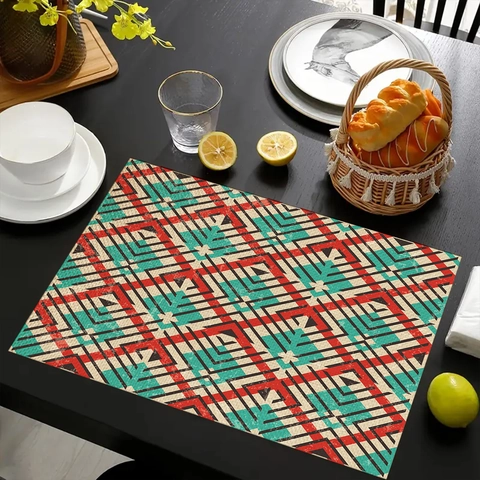 Bohemian Vintage Linen Patterned Dining Placemat Heat Resistant Non-Slip Rectangular Table Mat For Home Kitchen Decor