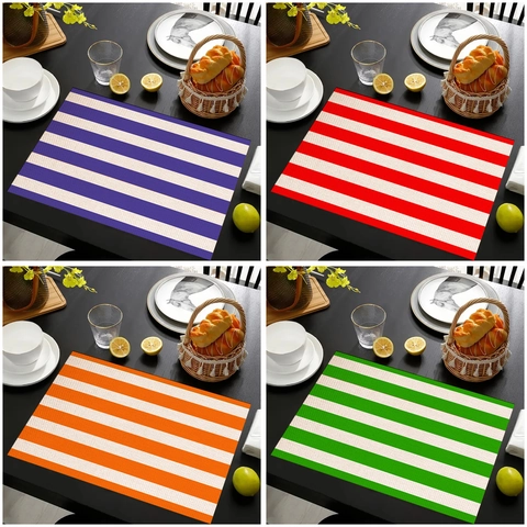 Linen Cotton Placemats Heat Resistant Non Slip Washable Dining Table Mats Horizontal Striped Modern Home Decor Placemats