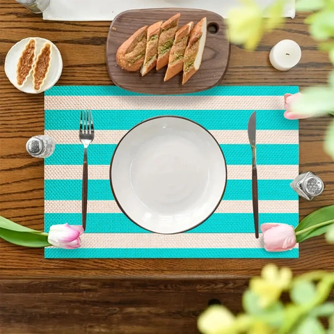 Linen Cotton Placemats Heat Resistant Non Slip Washable Dining Table Mats Horizontal Striped Modern Home Decor Placemats