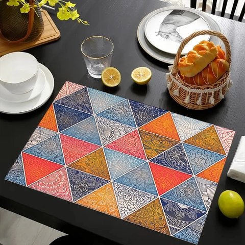 Boheems Etnisch Linnen Place-mats Mandala Geometrisch Hittebestendig Vlekbestendig Tafelmatten Voor Home Dining Keuken Decor