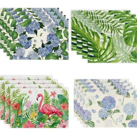 Set De Table Lin Coton Résistant À La Chaleur Lavable Motif Feuilles Tropicales Floral Flamant Pour Cuisine Salle À Manger