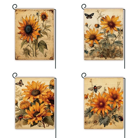 Double Sided Sunflower Garden Flag Vintage Linen Decorative Vertical Yard Flag For Home Lawn Farmhouse Garden Outdoor Decor