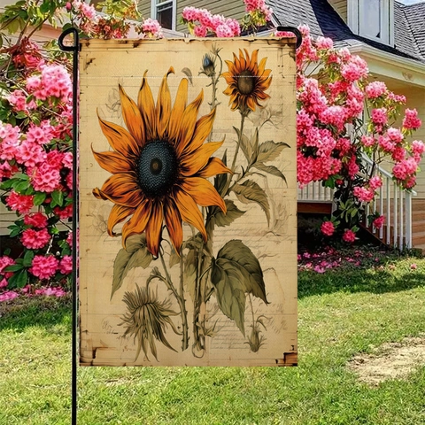 Double Sided Sunflower Garden Flag Vintage Linen Decorative Vertical Yard Flag For Home Lawn Farmhouse Garden Outdoor Decor