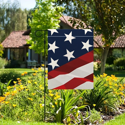 Drapeau de Jardin en Lin Patriote Drapeau Américain Recto Verso Décoration Extérieure Memorial Day Fourth Of July Jour Indépendance Avec Support Métallique