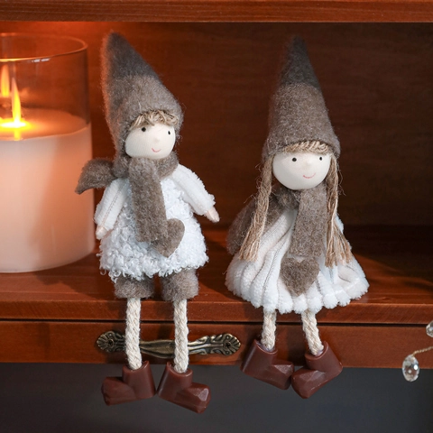 Weihnachts-Hängepuppen-Anhänger Plüsch Stoff Filz Spitze Hut Herz Deko Weihnachtsbaum Hausdeko Nordischer Stil