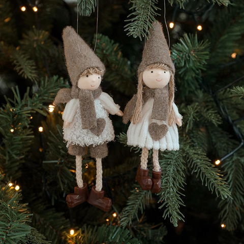 Weihnachts-Hängepuppen-Anhänger Plüsch Stoff Filz Spitze Hut Herz Deko Weihnachtsbaum Hausdeko Nordischer Stil
