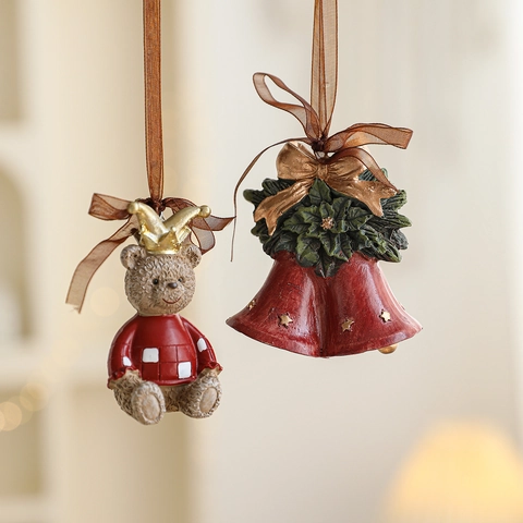 Adornos Colgantes de Resina de Navidad Vintage Pintados Papá Noel Reno Muñeco de Nieve Árbol Calcetín Guirnalda Colgantes para Decoración del Hogar