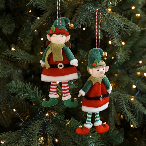 Christmas Elf Doll Plush Ornaments Non-woven Fabric Boy Girl Elf Hanging For Christmas Tree Decoration Festive Party Gift