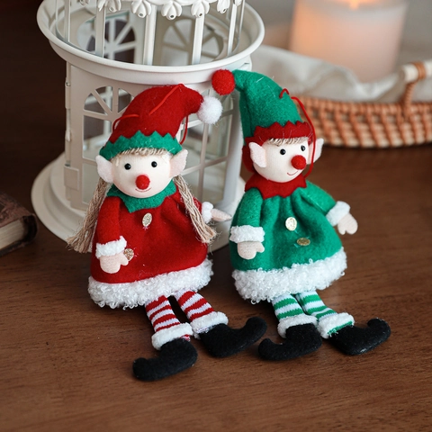 Christmas Elf Doll Plush Ornaments Non-woven Fabric Boy Girl Elf Hanging For Christmas Tree Decoration Festive Party Gift
