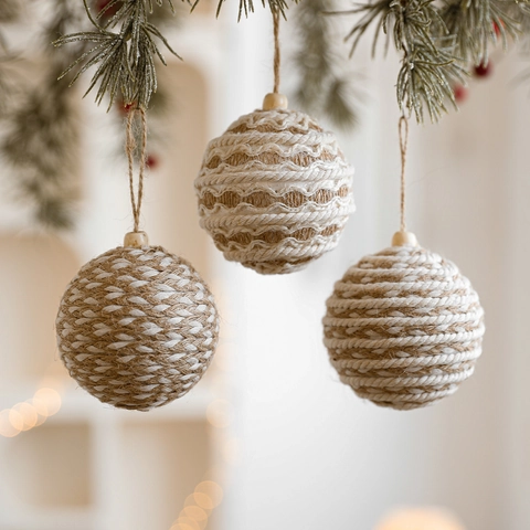 Woven Christmas Ball Ornaments Handmade Hemp Cotton Rope Tree Hanging Pendant Nordic Style Holiday Home Party Decoration