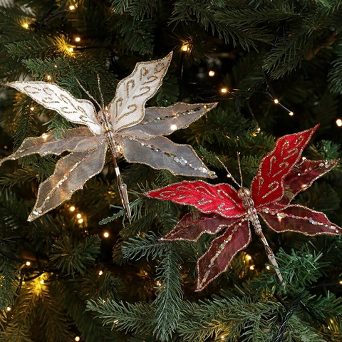Eleganti Clip Decorative in Rete Farfalla Libellula per Albero di Natale Con Paillettes Perle per Feste Matrimonio Casa