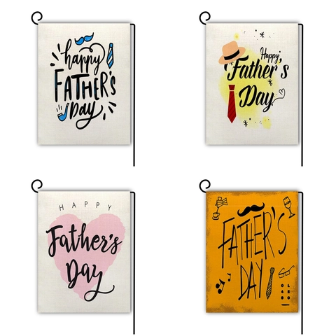 Linen Father's Day Garden Flag Outdoor Decorative Yard Banner Mustache Necktie Hat Design Artistic Printing With Metal Stand
