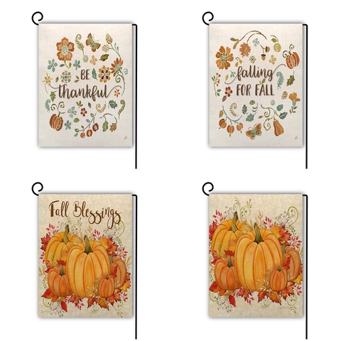 Garden Flag Linen Double Sided Thanksgiving Pumpkin Autumn Seasonal Outdoor Yard Decoration Vertical Banner