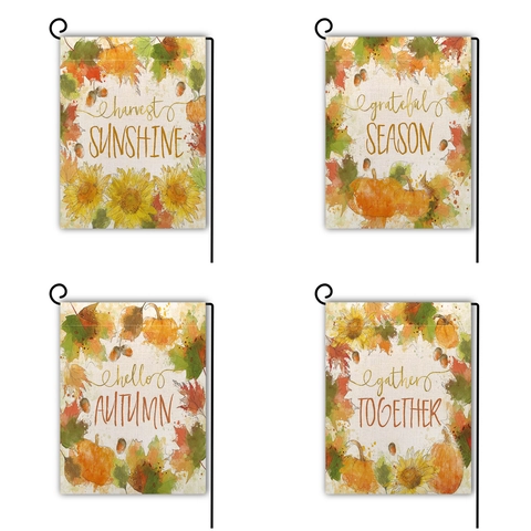 Thanksgiving Garden Flag Linen Autumn Pumpkin Wreath Outdoor Yard Decoration Rustic Harvest Home Decor Welcome Burlap