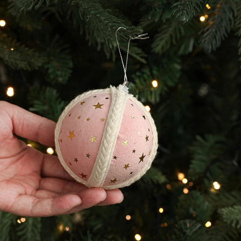 Palle Di Natale In Schiuma Tessuto Stampa Stelle Dorate Corda Intrecciata Decorazione Festiva Da Appendere