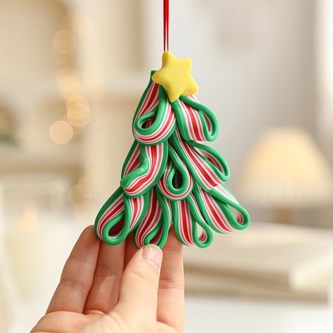 Christmas Tree Hanging Ornaments Polymer Clay Candy Lollipop Cane Wreath Festive Red Green White Party Home Decor