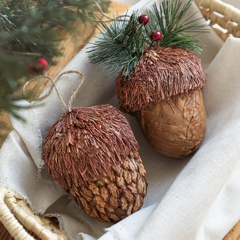 Ornamenti Appesi A Pigna E Ghianda Di Natale In Legno Schiuma Decorazioni Rustiche Per Albero Con Corda Di Juta