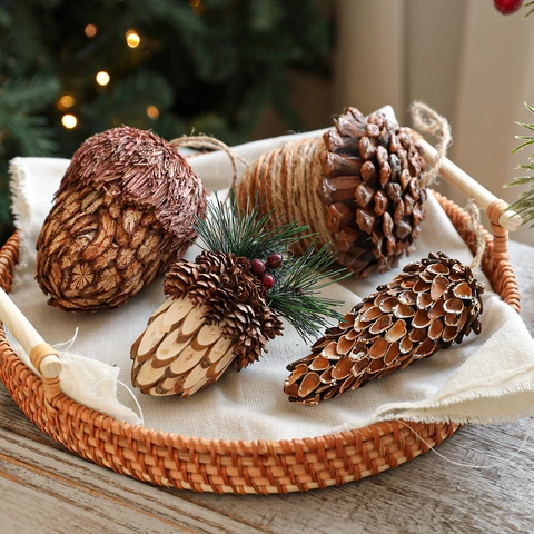 Ornamenti Appesi A Pigna E Ghianda Di Natale In Legno Schiuma Decorazioni Rustiche Per Albero Con Corda Di Juta