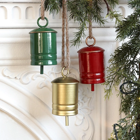 Ornamenti Sospesi Campana di Natale in Metallo Vintage Con Corda di Canapa Campane a Cilindro in Ferro Retrò Per Decorazioni Domestiche