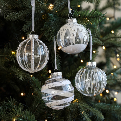 Elegante Transparente Weihnachtskugeln Weiß Silber Glitzer Weihnachtsbaum Hängende Dekorationen Festliche Feiertage Deko