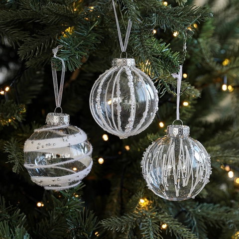 Elegante Transparente Weihnachtskugeln Weiß Silber Glitzer Weihnachtsbaum Hängende Dekorationen Festliche Feiertage Deko