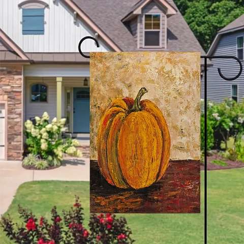 Bandera de Jardín de Acción de Gracias Halloween Lino Calabaza de Otoño Pavo Erizo Bandera Decorativa con Soporte