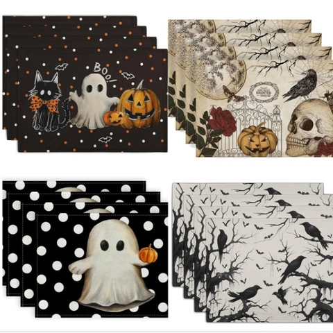 Σουπλά Λινό Halloween Σχέδιο Σκελετός Φάντασμα Κολοκύθα Θερμοανθεκτικό Πλενόμενο Βίντατζ Διακόσμηση Κουζίνας για Γιορτές