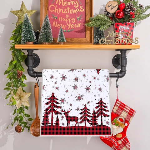 Toallas de Cocina de Microfibra de Navidad Reno Cardenal Cuadros Búfalo Secado Rápido Paño de Cocina Decoración de Baño