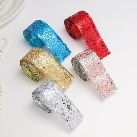 Sequin Ribbon Metallic Fabric Christmas Decoration Gift Wrapping DIY Bow Sparkling Ornament