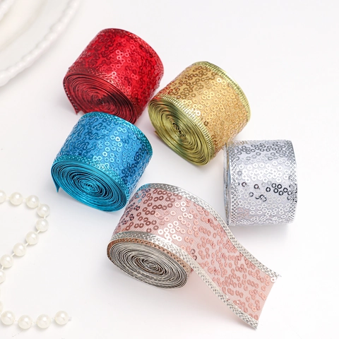 Sequin Ribbon Metallic Fabric Christmas Decoration Gift Wrapping DIY Bow Sparkling Ornament