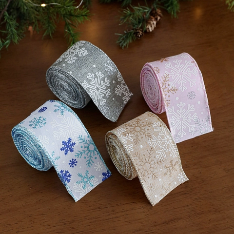Nastro Decorativo in Juta Cablata Con Motivo a Fiocco di Neve Nastro Festivo Glitterato per Ornamenti per Alberi di Natale Confezioni Regalo Forniture per Feste