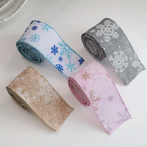 Nastro Decorativo in Juta Cablata Con Motivo a Fiocco di Neve Nastro Festivo Glitterato per Ornamenti per Alberi di Natale Confezioni Regalo Forniture per Feste