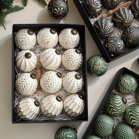 Vintage Embossed Christmas Ball Ornaments Set For Christmas Tree Decorative Relief Texture Hanging Balls With Gift Box For Holiday Party Home Decor