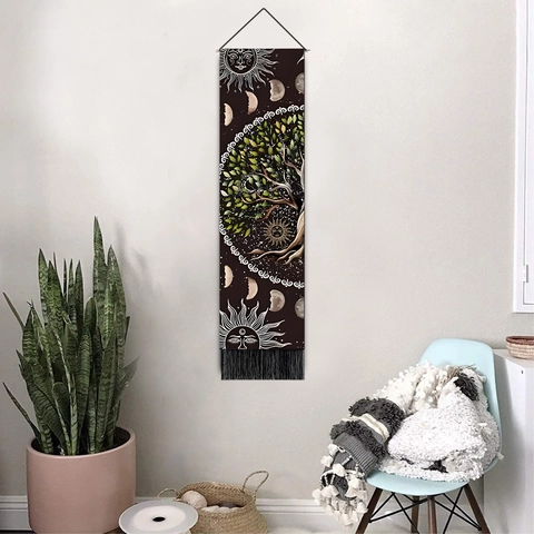 Lebensbaum Wandteppich Wandbehang Kunst Mit Quaste Polyester Baumwolle Vintage Mondphase Sonne Design Für Wohnkultur