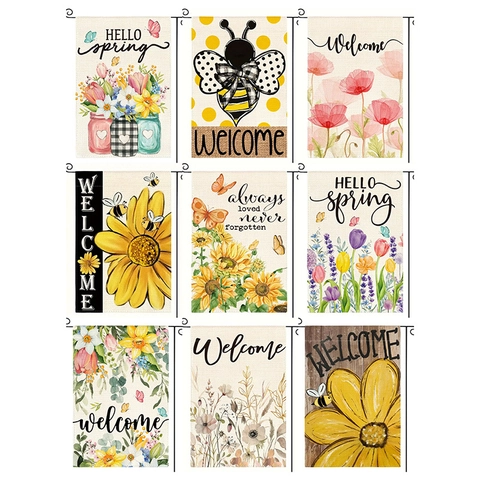 Double Sided Garden Flag Linen Spring Summer Floral Outdoor Yard Decoration Welcome Sign Vertical Seasonal Farmhouse Banner