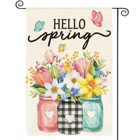 Double Sided Garden Flag Linen Spring Summer Floral Outdoor Yard Decoration Welcome Sign Vertical Seasonal Farmhouse Banner