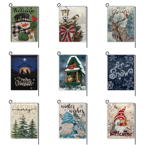 Doppelseitige Leinen Weihnachts Gartenflagge Schneemann Rentier Winterurlaub Outdoor Yard Dekoration Weihnachten Hängeschild Banner