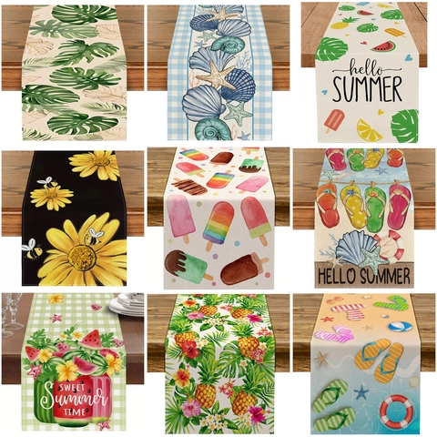 Camino De Mesa Mezcla De Lino Patrón Floral De Verano Girasol Abeja Hoja Tropical Para Comedor Decoración Del Hogar