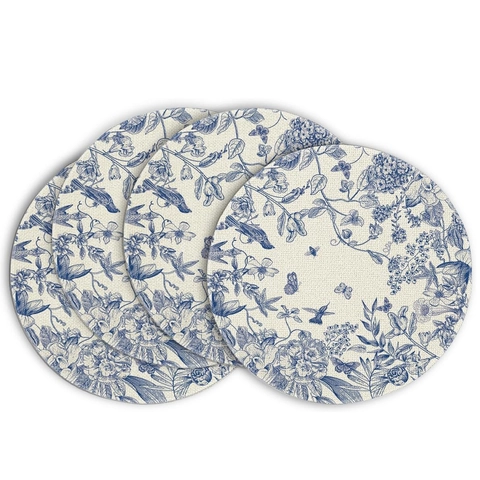 Round Linen Placemats Heat Resistant Washable Table Mats Floral Rabbit Pumpkin Pattern Farmhouse Kitchen Dining Decoration