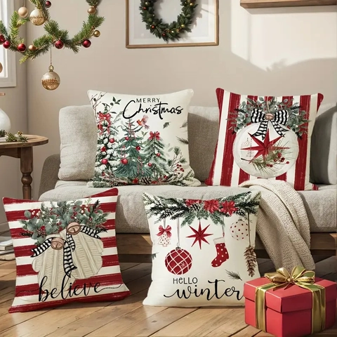Weihnachts Dekorative Kissenbezüge Kurzplüsch Weiche Kissenhüllen Für Sofa Wohnzimmer Festliches Winterferien Thema
